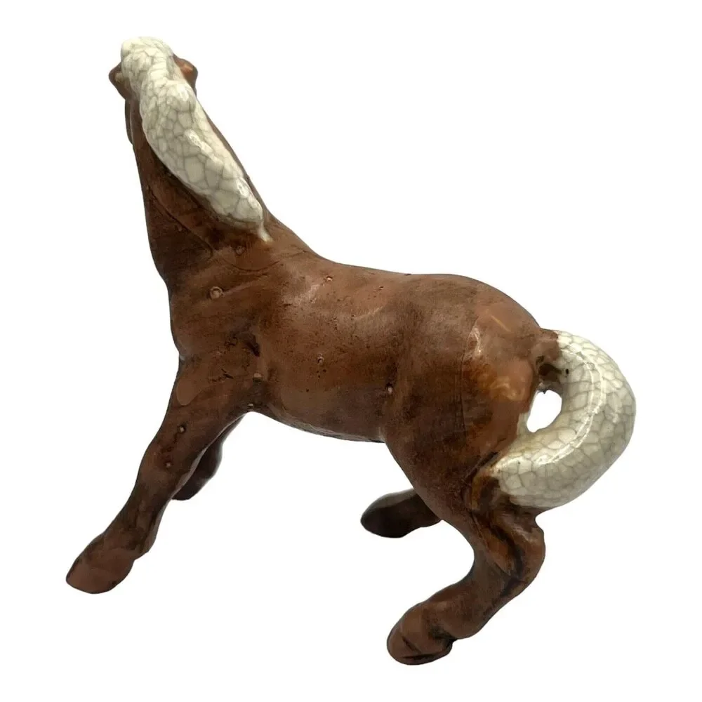VTG Treasure Craft Ceramic Horse Colt Figurine Crackle Glaze Brown Primitive